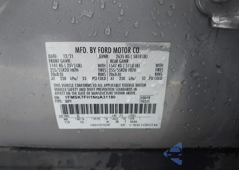 2022 Ford Explorer Limited from USA, damaged, VIN 1FMSK7FH1NGA31180